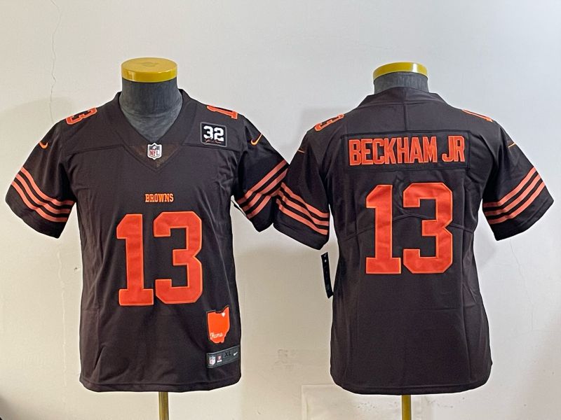 Youth 2025 Nike Cleveland Browns 13 Beckham jr brown Retro Limited NFL Jersey style 02